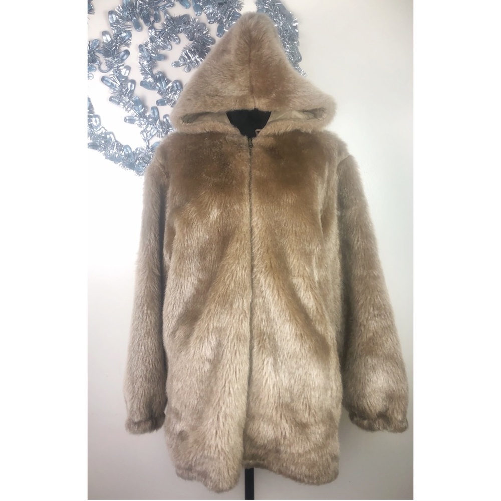 NY Classics Acrylic Hooded Brown Fur Coat